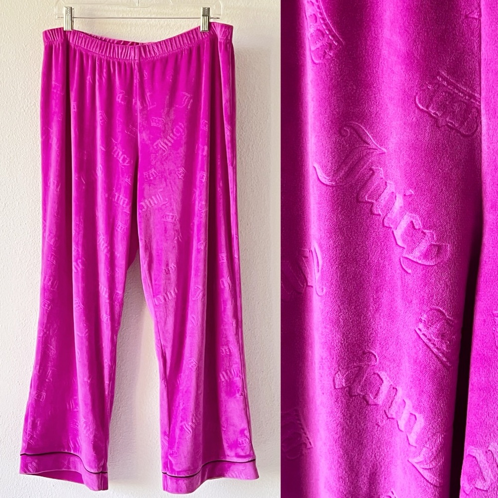 Juicy Couture Hot Pink Velour Wide Leg Loungewear Athleisure Sleep Pants Size XL